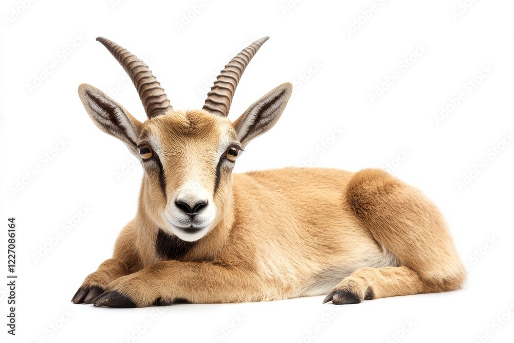 Fototapeta premium Adorable young gazelle rests on white.