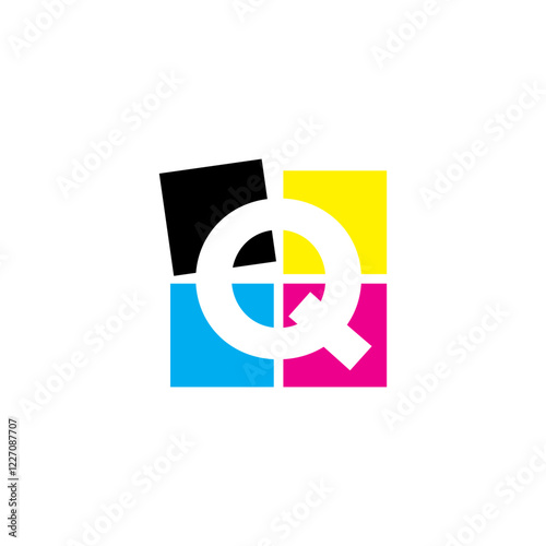 Negative Space Letter Q With CMYK Color