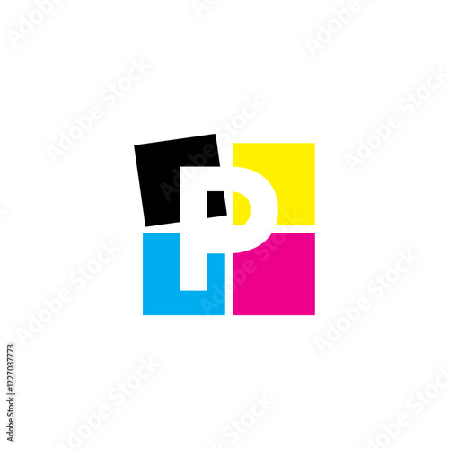 Negative Space Letter P With CMYK Color