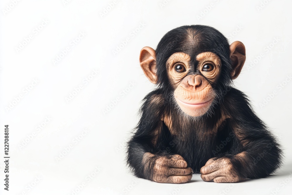 Naklejka premium Adorable baby chimpanzee smiles.