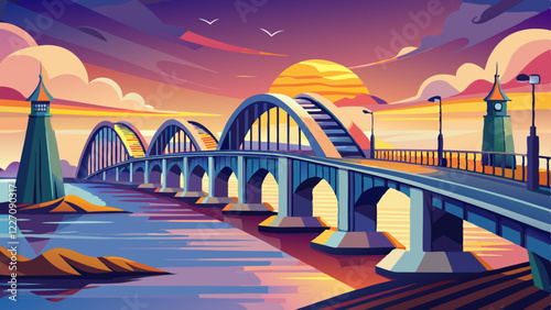 The Zeeland Bridge in Zeeland, The Netherlands at sunrise