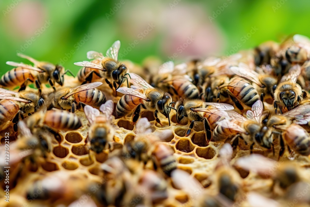 Vibrant flower meadow buzzing with bees competing for nectar and showcasing nature's beauty in high definition. Generative AI Vibrant flower meadow buzzing with bees competing for nectar and showcasing nature's beauty in high definition. Generative AI