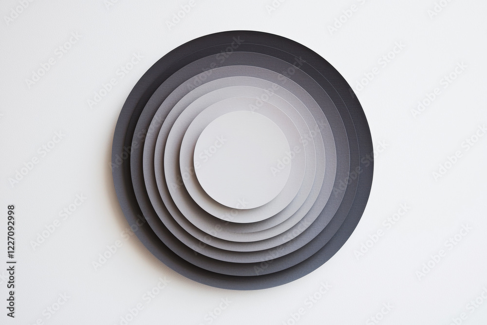 Fototapeta premium Minimalist concentric circle pattern in shades of gray on a white background with a modern, symmetrical design