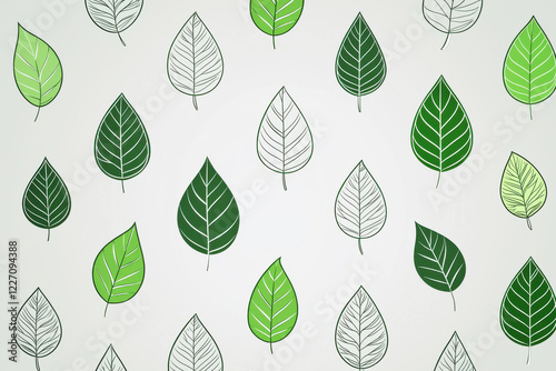 Minimalist eco-friendly pattern featuring green line-art leaves on a light gray background for modern decor
