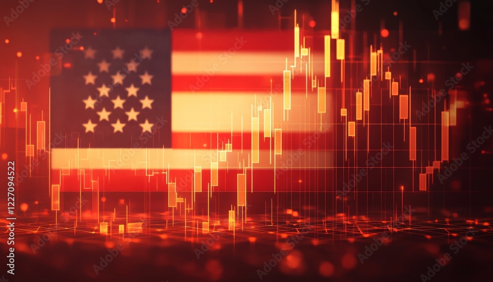 Fototapeta premium American Flag with Abstract Financial Chart, Digital Illustration of Stock Market, Vector Graphic.