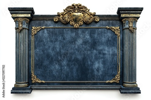 Elegant Dark Blue And Gold Ornate Frame With Columns photo