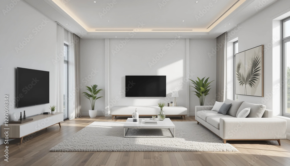 Fototapeta premium minimalist modern office interior with white gray color