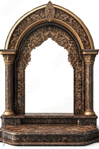 Ornate Marble Archway with Golden Accents and a Stage