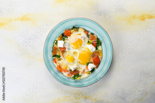 delicious scrambled eggs for breakfast in a plate