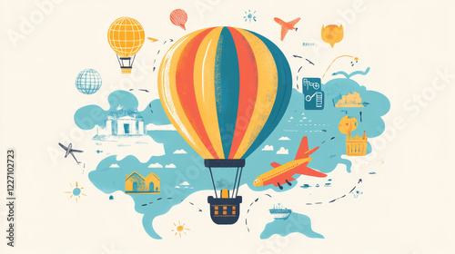 Wallpaper Mural Travel infographics with a hot air balloon with the envelope decorated with integrated travel icons which also surround the balloon Torontodigital.ca