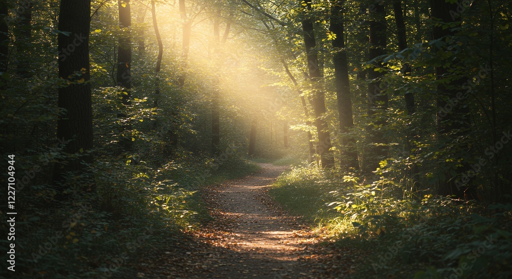 Obraz premium Sunlit Forest Path Peaceful Nature Walk Photography