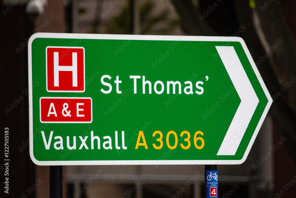 St. Thomas Hospital and Vauxhall Road Sign in London, UK St. Thomas Hospital and Vauxhall Road Sign in London, UK