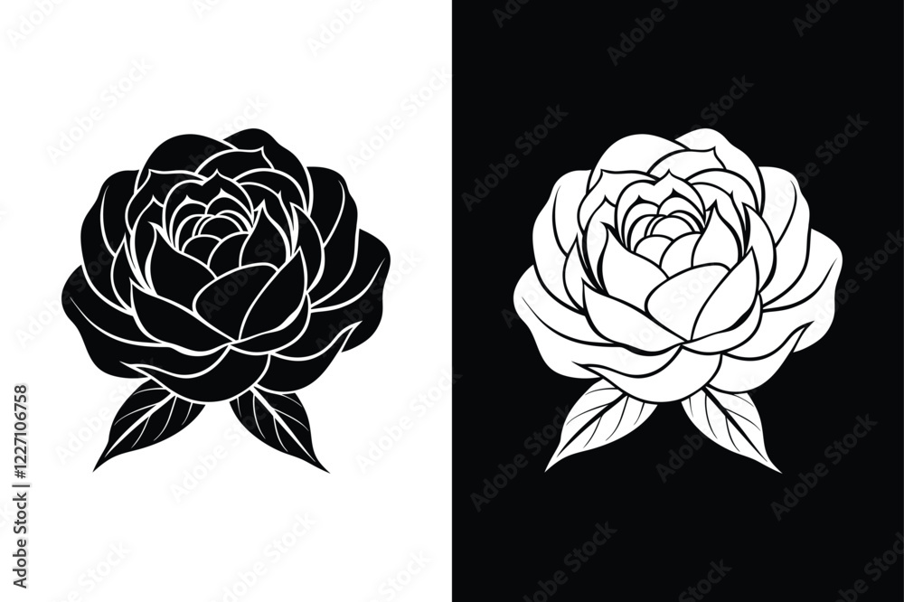Stylized Peony Flower with Leaves. Minimalist Vector Art Stylized Peony Flower with Leaves. Minimalist Vector Art