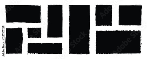 Box frame brush rough crayon shape set. Hand drawn crayon grunge brush square rectangle border. Text box frame rough grunge rectangle paint shape element.