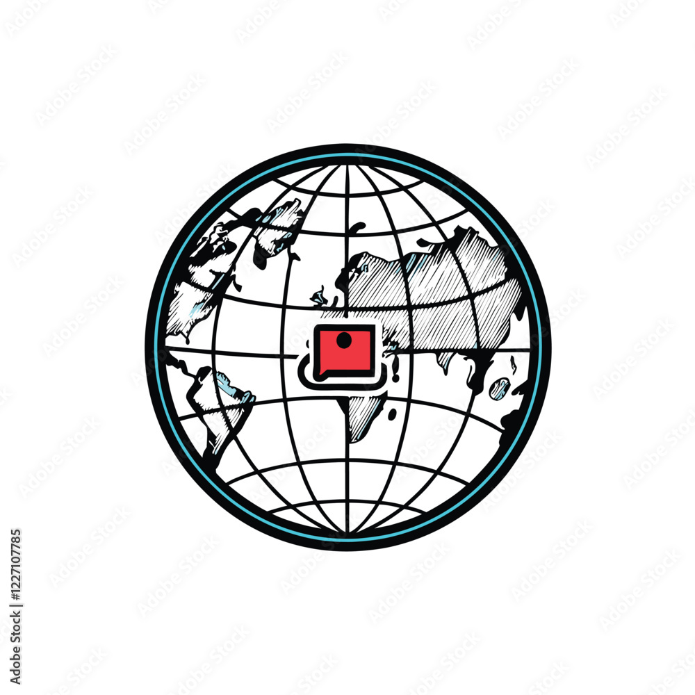 Design a circular logo featuring a stylized world map integrated with a delivery icon, conveying global shipping and logistics. Design a circular logo featuring a stylized world map integrated with a delivery icon, conveying global shipping and logistics.