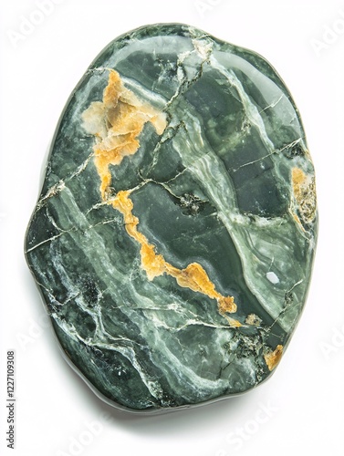 Polished Green Serpentine Slab with Smooth Surface and Orange Veins photo