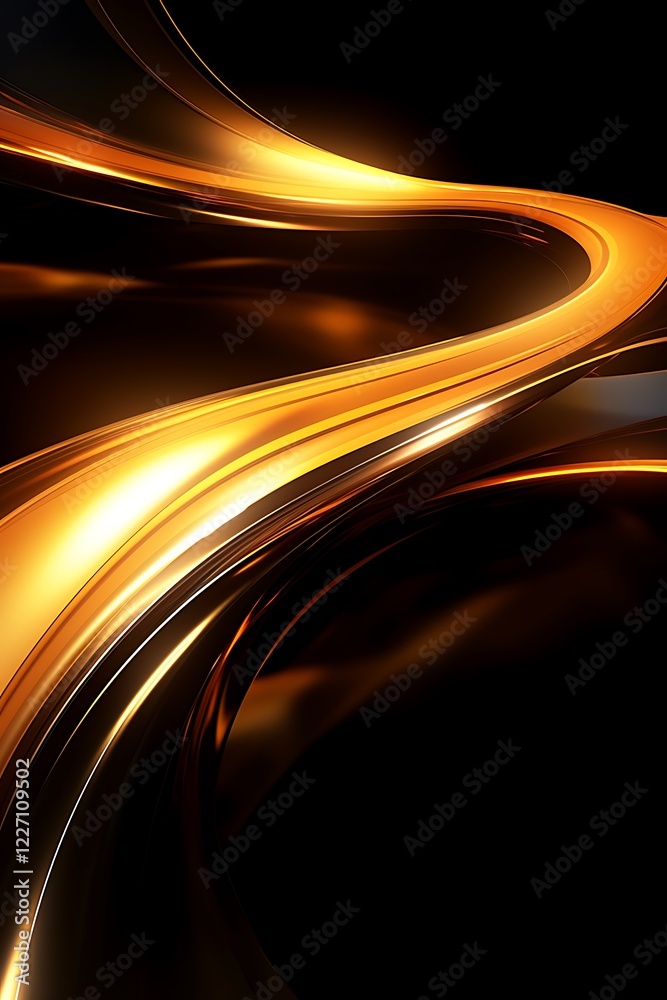 Obraz premium Abstract golden curves flowing over a dark background, emitting a glowing and luxurious effect.