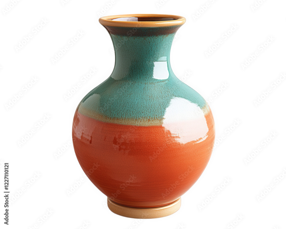 Handcrafted ceramic vase with glossy finish, featuring blend of turquoise and orange colors. This unique pottery piece adds vibrant touch to any decor Handcrafted ceramic vase with glossy finish, featuring blend of turquoise and orange colors. This unique pottery piece adds vibrant touch to any decor
