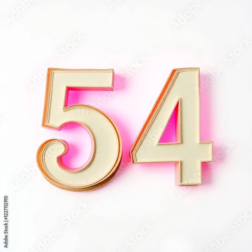 3d beige like metal paper, symbol fifty four, 54, on white background, isolated. photo