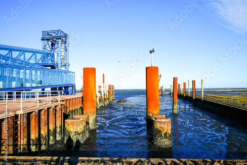 Landscape with a view of the harbor and the North Sea near Wittdün on Amrum.
 photo