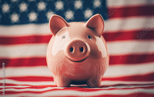 Investment in the future piggy bank on an american flag background photo