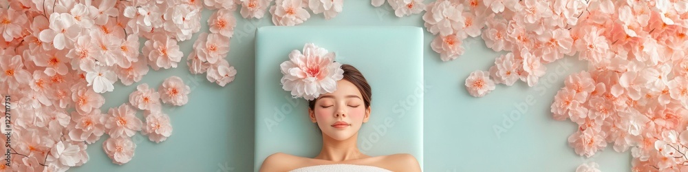 Naklejka premium Relaxing spa treatment with blossom decor