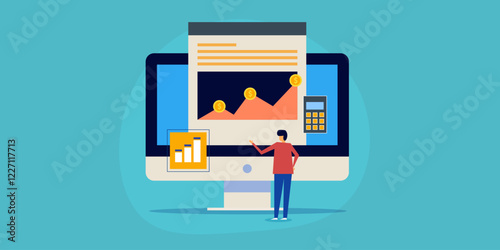 Business person examine increasing financial expenses, digital accounting and ROI calculation concept, vector illustration concept.