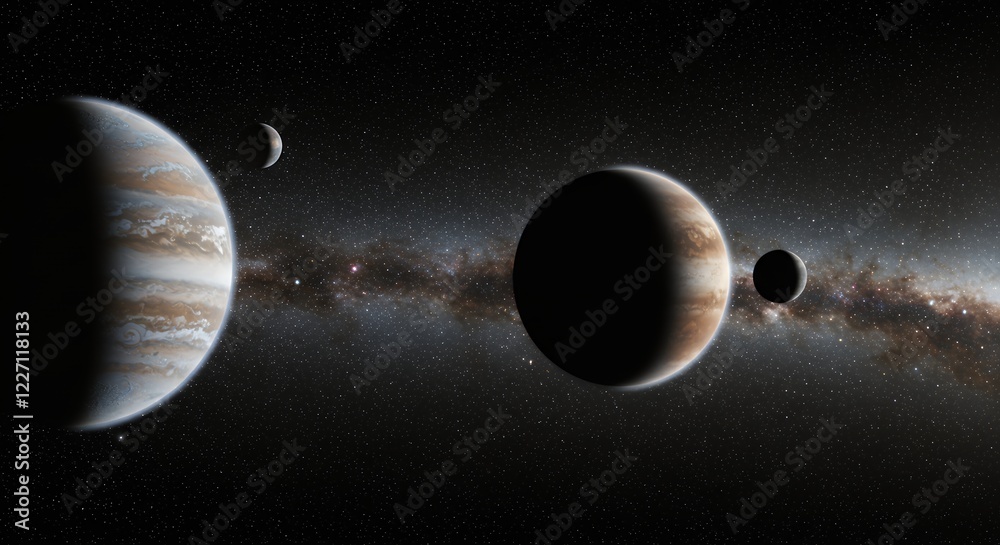 Naklejka premium Stunning Planets and Milky Way Galaxy Space Scene