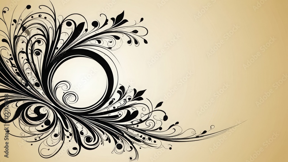 Sophisticated black floral design on a warm beige background, perfect for elegant presentations Sophisticated black floral design on a warm beige background, perfect for elegant presentations