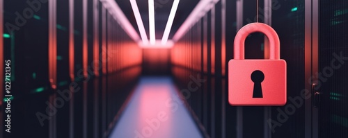 Floating Padlock Symbol Representing Digital Safety Protocols in a Modern Data Center with Gigapixel Technology Standards photo