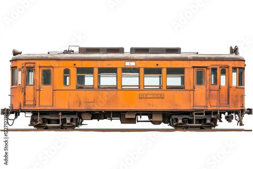 Rusty orange vintage train, railway, side view, transport, history photo