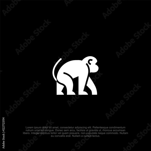 Simple flat modern apes monkey logo with a bold and playful design, suitable for branding, gaming, tech startups, and entertainment businesses