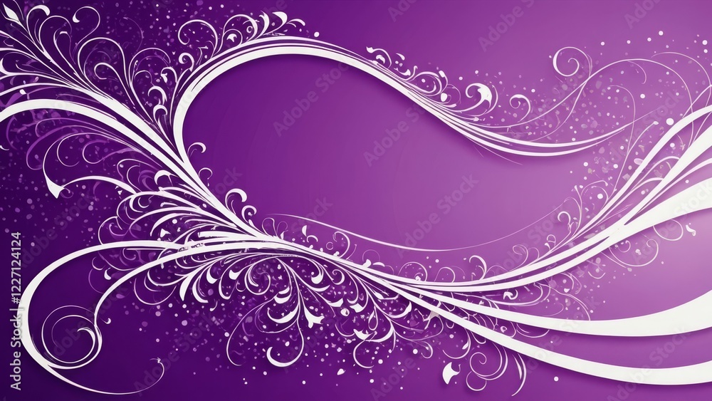 Graceful white swirls and floral patterns on a rich purple background, ideal for elegant designs Graceful white swirls and floral patterns on a rich purple background, ideal for elegant designs