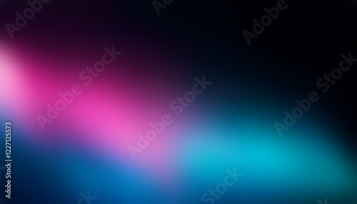 Abstract aqua pink color gradient ultraviolet defocused radiance soft texture on dark black background. Neon blur glow. Color light overlay. Copy space.