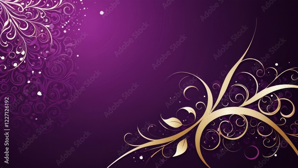Luxurious gold swirls on a rich purple background, perfect for elegant invitations and designs Luxurious gold swirls on a rich purple background, perfect for elegant invitations and designs