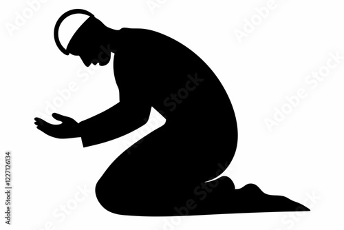 namaz mat black silhouette isolated. Silhouette of Muslim person praying collection vector illustration
