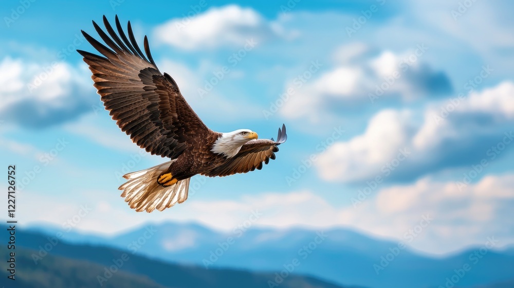 A majestic eagle soars through a blue sky, clutching its prey, showcasing its powerful wings and sharp focus in a serene natural setting. A majestic eagle soars through a blue sky, clutching its prey, showcasing its powerful wings and sharp focus in a serene natural setting.