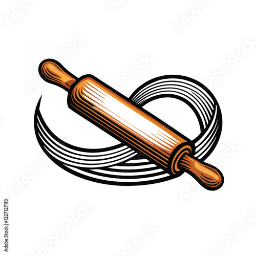 Design a modern logo featuring a stylized rolling pin incorporated seamlessly with a dynamic swoosh, evoking baking and movement.