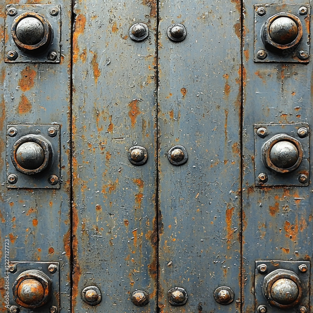 Rusty metal door with rivets, industrial background, ideal for textures Rusty metal door with rivets, industrial background, ideal for textures