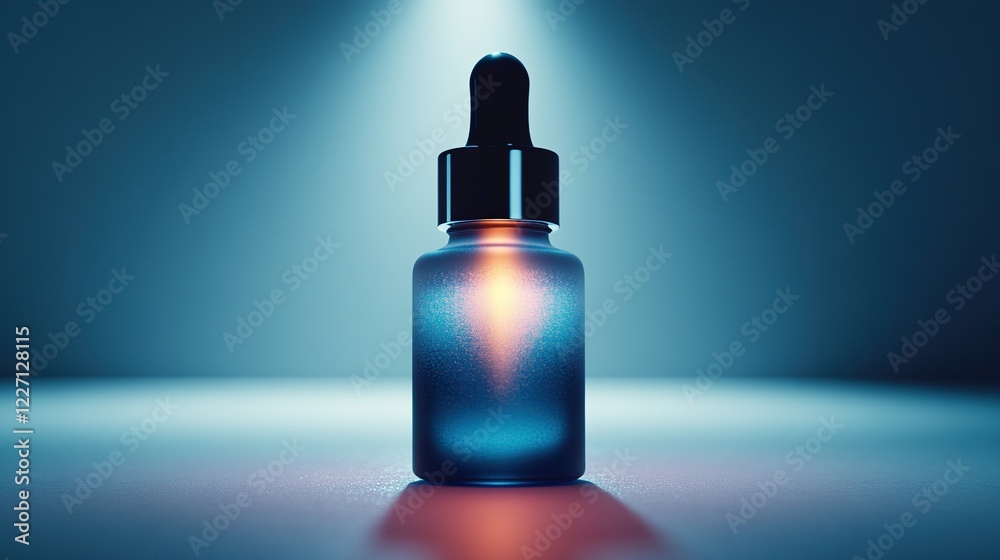 Naklejka premium highly detailed 3D mockup of a luxury face serum with a unique, sleek design. The bottle should have a frosted glass finish, displayed in ultra HD, 8K resolution against a simple background