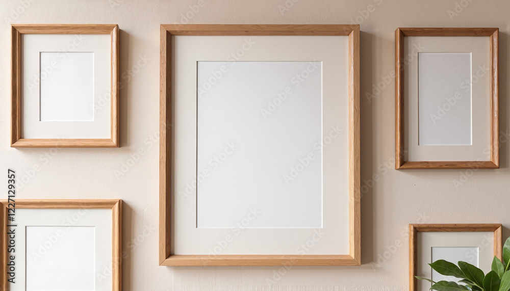 Wooden Frame with Mat on Wall with Copy Space for Art Wooden Frame with Mat on Wall with Copy Space for Art