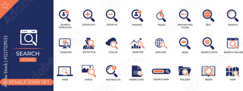Search icon set.  Solid icon collection. Vector illustration Design.