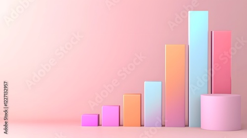 A vibrant 3D rendered bar graph with metallic and iridescent reflections ascending smoothly in height to represent progress achievement and financial growth surrounded by a futuristic abstract design Free Download A vibrant 3D rendered bar graph with metallic and iridescent reflections ascending smoothly in height to represent progress achievement and financial growth surrounded by a futuristic abstract design - GFXLoad