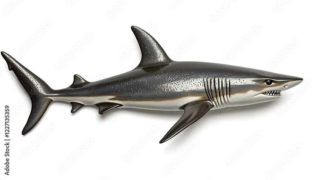 Fototapeta premium 3D realistic shark, white background, clipart in a flat design style with vivid colors and strong contrast between shadows and highlights. The artwork should convey the sense of speed and power