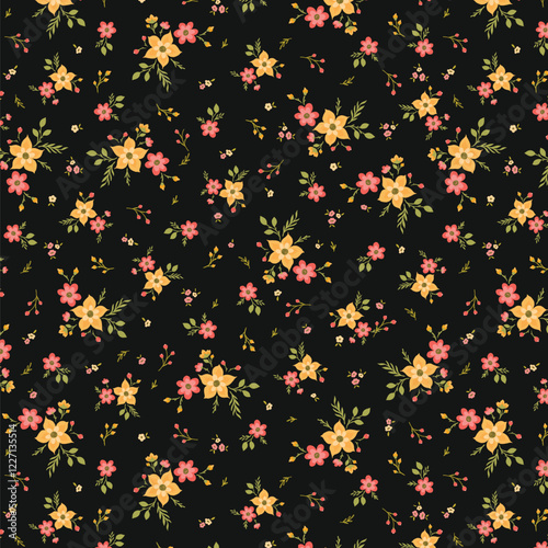 Folk Floral Style Ditsy Small Wild Flowers Pattern Design
