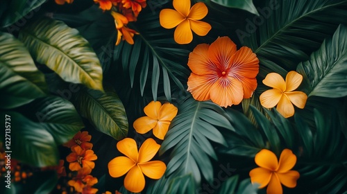 Wallpaper Mural Lush tropical floral arrangement, dark background, website banner Torontodigital.ca