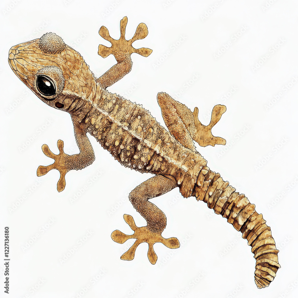 Naklejka premium Detailed illustration of a light brown gecko, dorsal view.