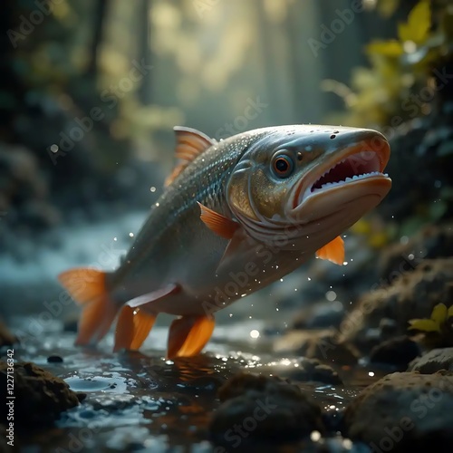 Arctic Char Jumping in River Stunning Wildlife Photo photo