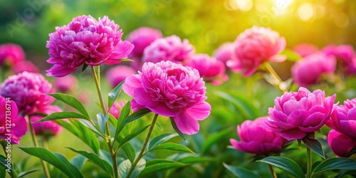 Vibrant Pink Peony flowers in a lush garden, floral arrangement, garden decor