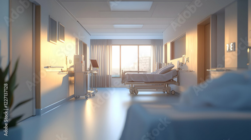 dynamic blurred hospital scene with space for customization motion and focus combine for healthcare-themed visuals photo